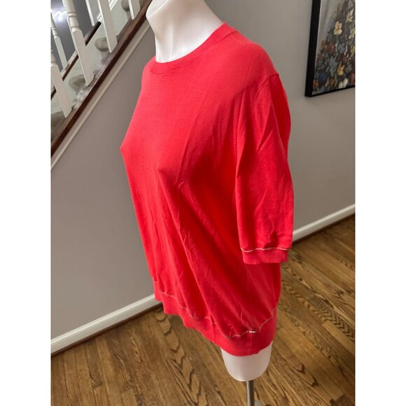 Lafayette 148 New York Short Sleeve Cotton Knit Sweater Pink Metallic Trim Sz XL - Picture 3 of 4